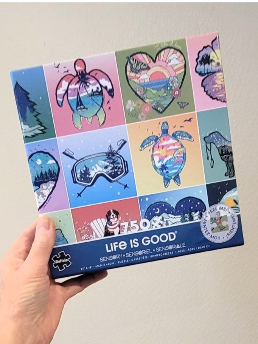 Buffalo 750 piece LIFE IS GOOD Woodblock Collage Sensory Jigsaw Puzzle